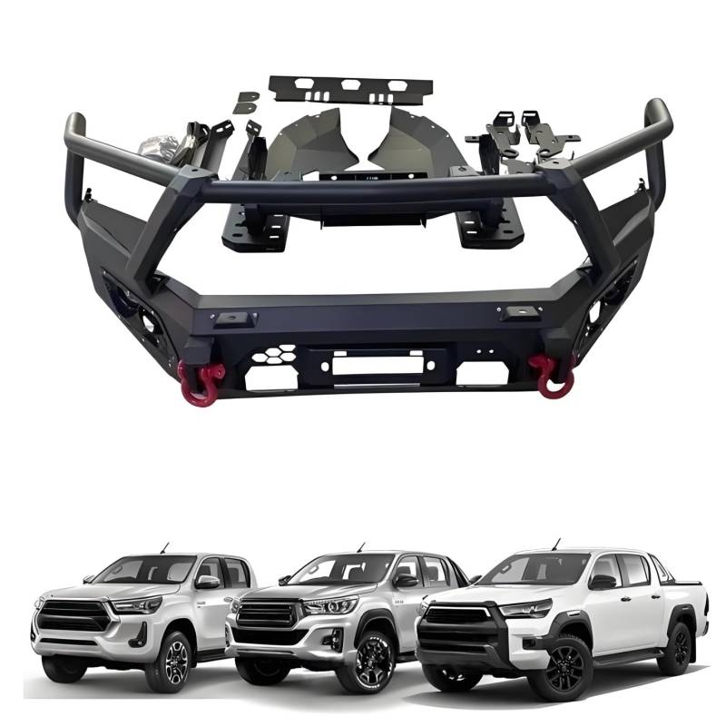 OZTSR 4x4 Offroad-Bullbar-Frontstoßstange, Ersatz, kompatibel mit Toyota Hilux 2016–2023, robuster Ranch-Stoßfänger mit Handwinde aus Stahl und Stoßfänger Delantero, konzipiert for ultimative Haltbark von OZTSR