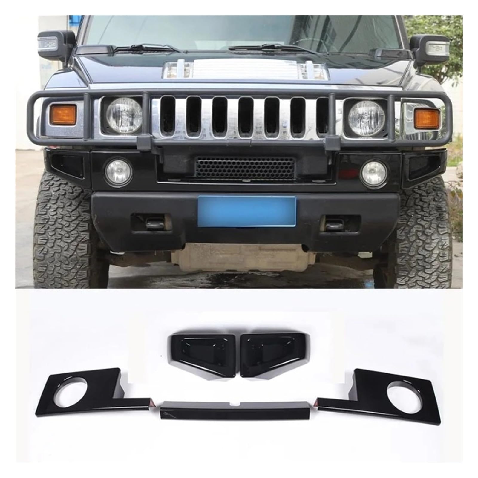 OZTSR ABS Silber/Schwarz Auto Frontstoßstange Untere Zierleiste Nebelscheinwerfer Zierleiste Kompatibel for Hummer H2 2003 2004 2005 2006 2007 2008 2009 Auto-Außenzubehör(5pcs-Black) von OZTSR