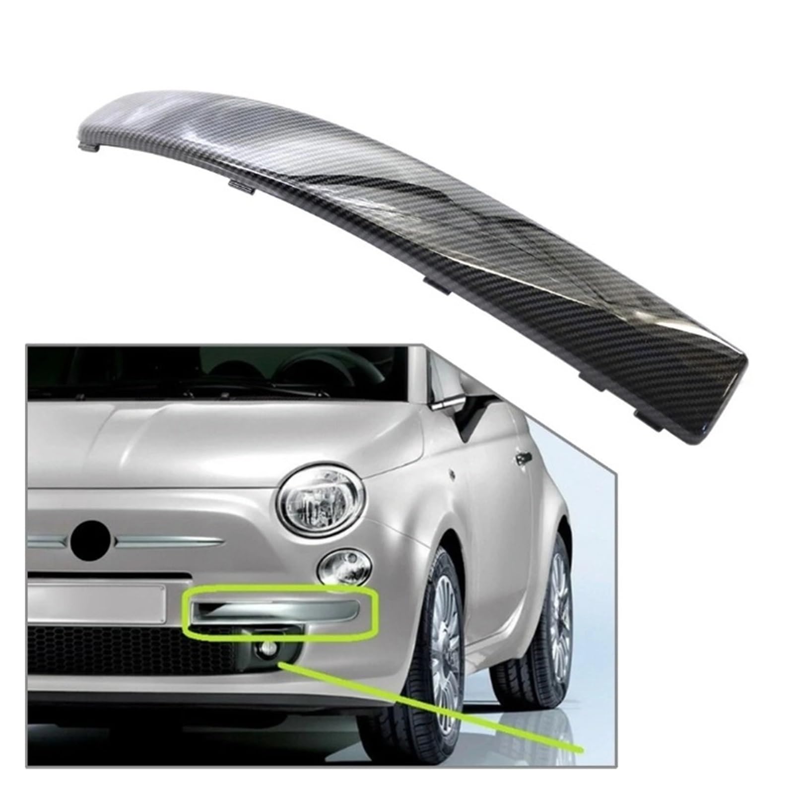 OZTSR Auto Rechts/Links Vorne Stoßstange Zierleiste Dekorative Trim Carbon Faser ABS Kompatibel for FIAT 500 2007 2008 2009 2010 2011 2012 2013 2014 2015(Left) von OZTSR