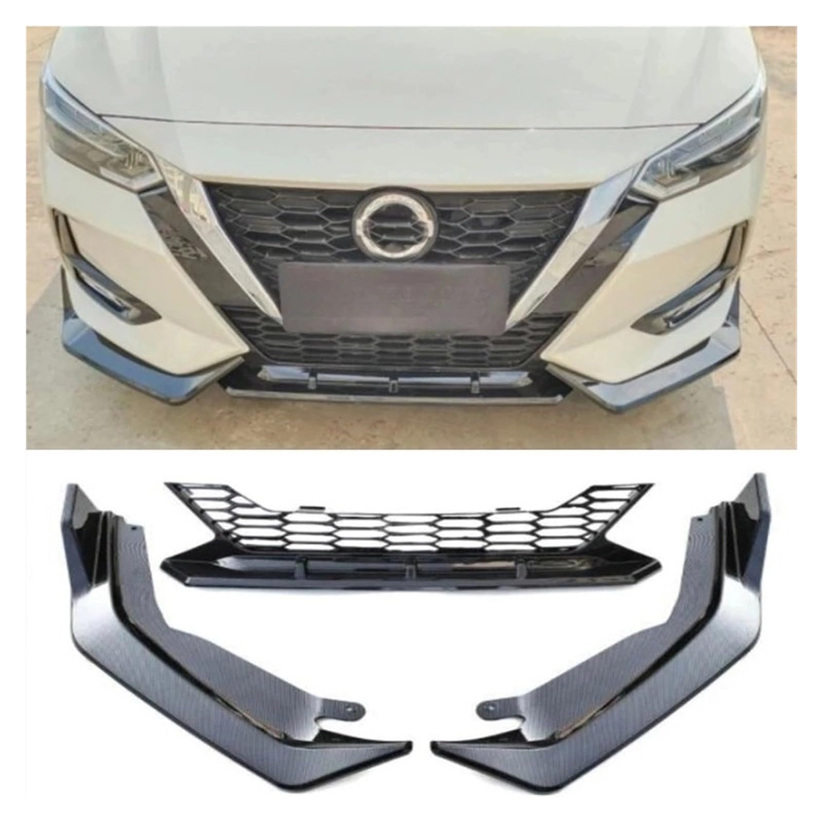 OZTSR Frontschürze Lip Spoiler Schürze Boden Gitter Grill Kompatibel for Nissan Sylphy 2020 2021 2022 Auto Außen Teile Zubehör körper Kit Rock(Golss black) von OZTSR