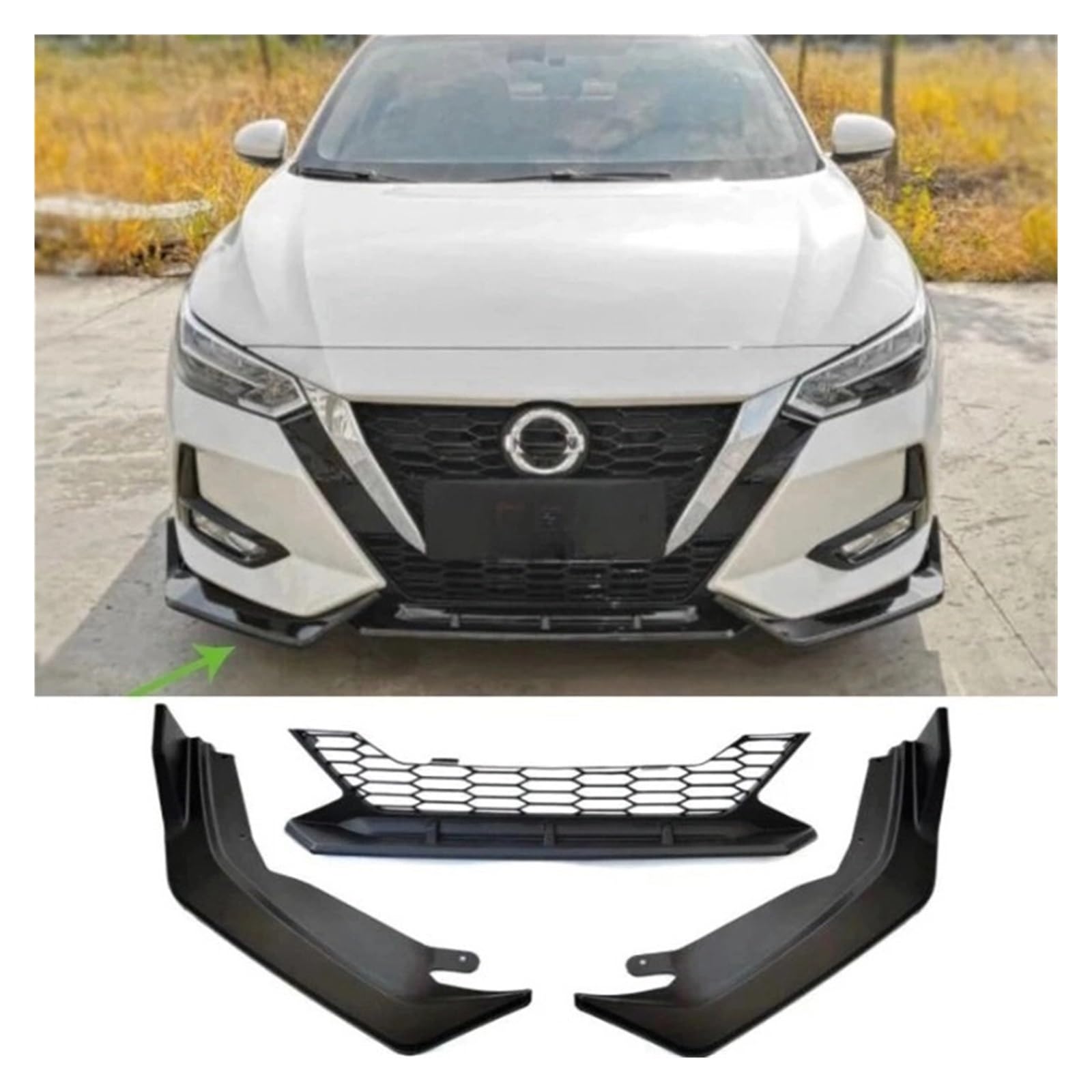 OZTSR Frontschürze Lip Spoiler Schürze Boden Gitter Grill Kompatibel for Nissan Sylphy 2020 2021 2022 Auto Außen Teile Zubehör körper Kit Rock(Matt Black1) von OZTSR