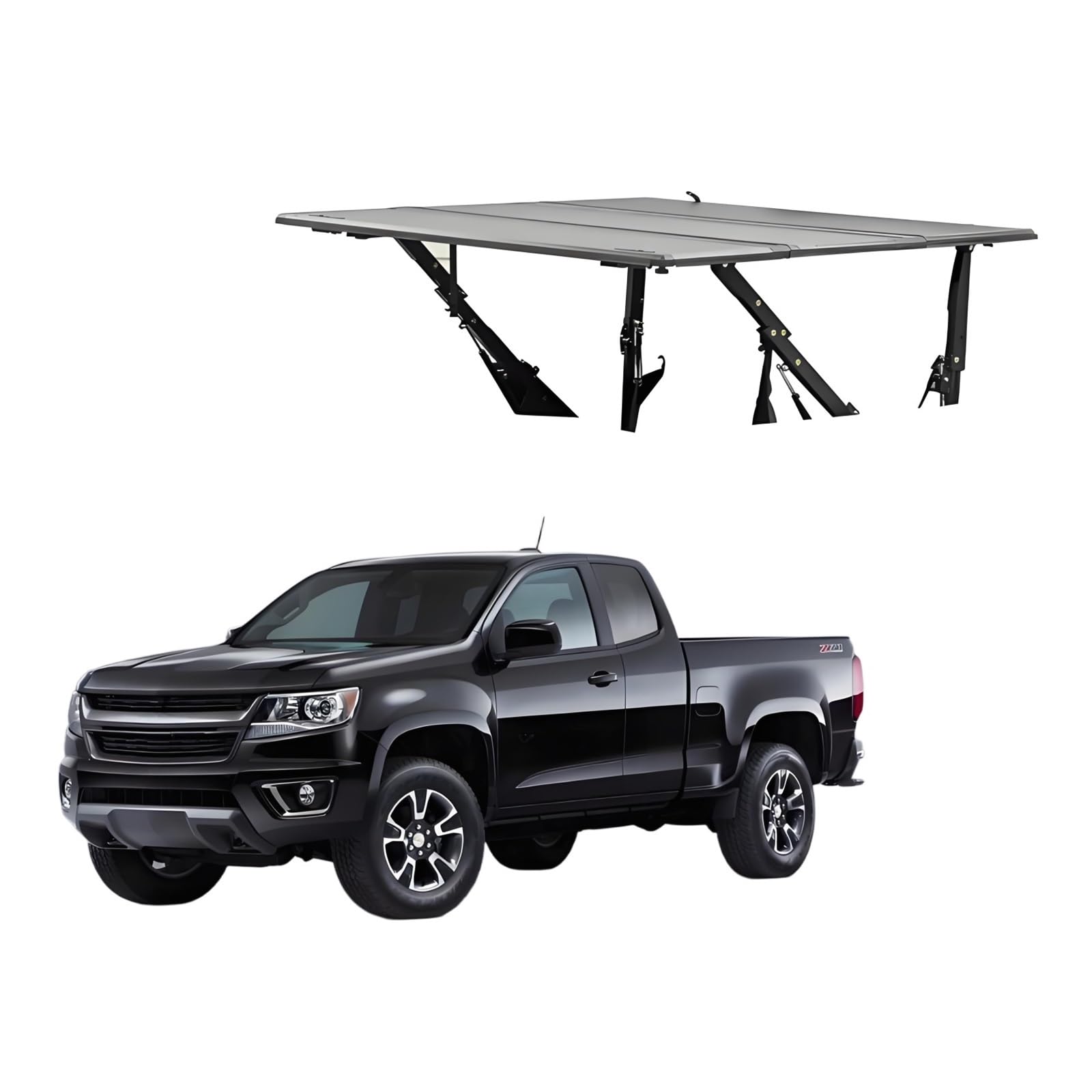 OZTSR Harte, Faltbare Ladeflächenabdeckung, kompatibel mit Chevrolet Colorado Bed 5' 2015–2021, 4-in-1-Multifunktions-Ladeflächenabdeckungen for LKW, leichtes Aluminium und Manganstahl(A Set) von OZTSR