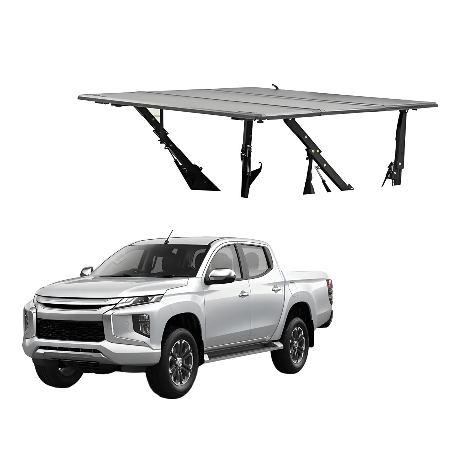 OZTSR Harte, Faltbare Ladeflächenabdeckung, kompatibel mit Mitsubishi Triton L200 Double Cab 2008–2014, 4-in-1-Multifunktions-Ladeflächenabdeckungen for LKW, leichtes Aluminium und Manganstahl(A Set) von OZTSR