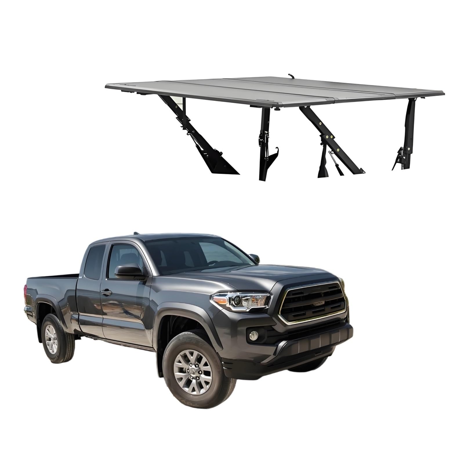 OZTSR Harte, Faltbare Ladeflächenabdeckung, kompatibel mit Toyota Tacoma Double Cab Bed 5', 4-in-1-Multifunktions-Ladeflächenabdeckungen for LKWs, leichtes Aluminium und Manganstahl(A Set) von OZTSR