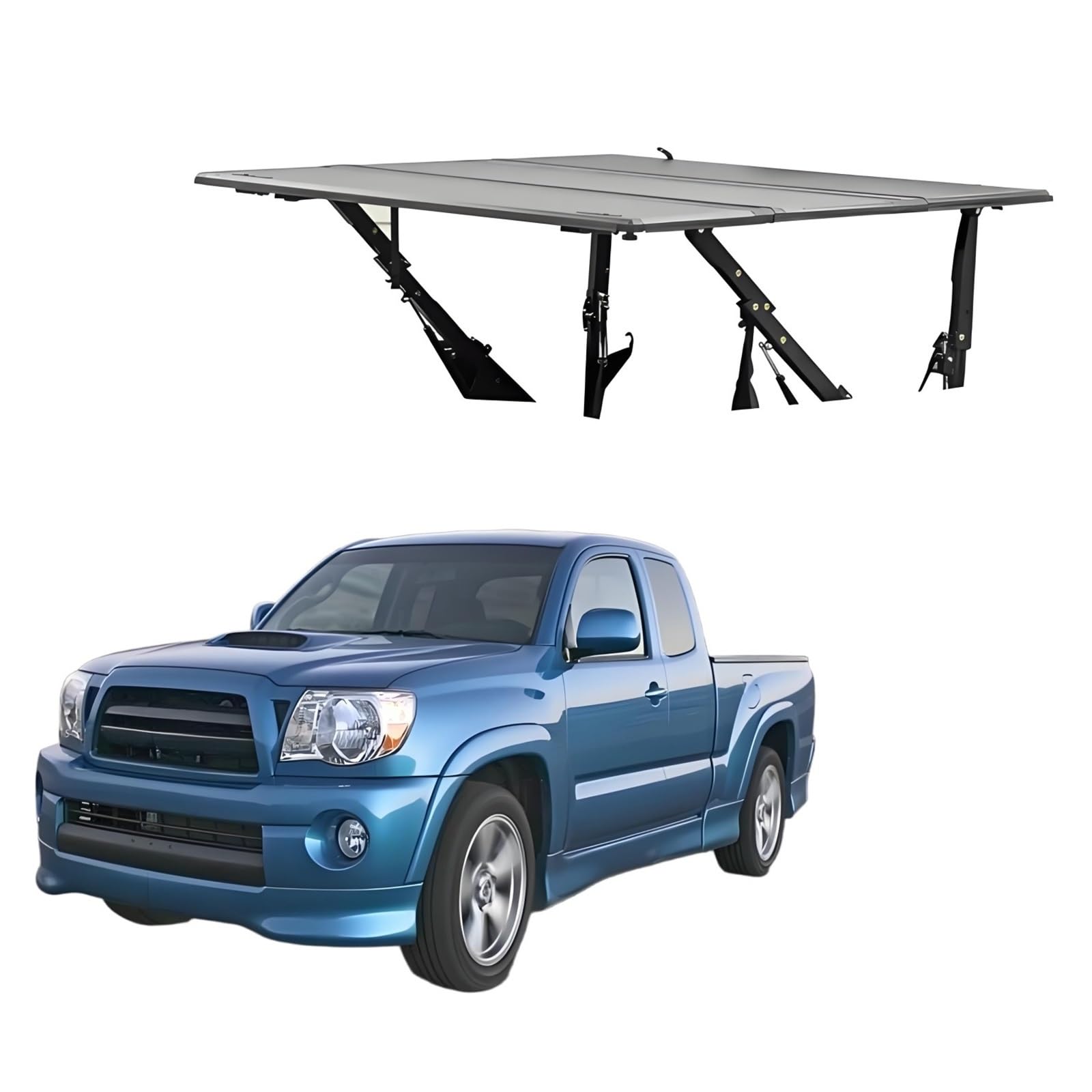 OZTSR Harte, Faltbare Ladeflächenabdeckung, kompatibel mit Toyota Tacoma Extra Short Bed 5' 2005-2015, 4-in-1-Multifunktions-Ladeflächenabdeckungen for LKW, leichtes Aluminium und Manganstahl(A Set) von OZTSR