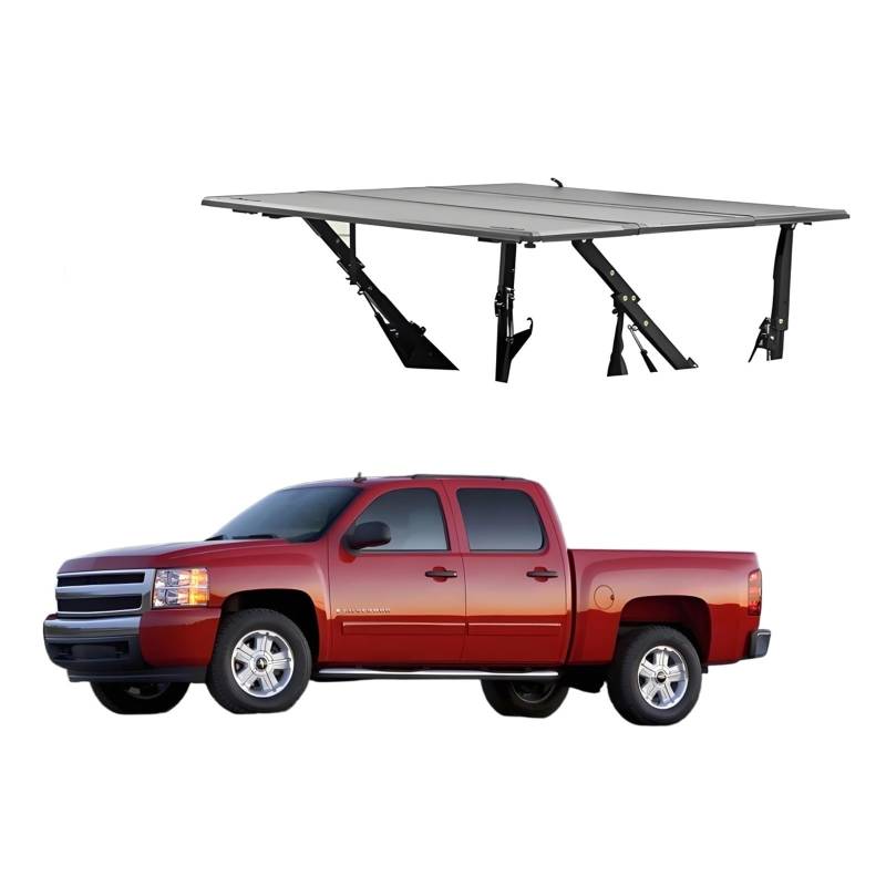 OZTSR Harte, faltbare Ladeflächenabdeckung, kompatibel mit Chevrolet Silverado Extra Short Bed 5'8" 2007-2013, 4-in-1-Multifunktions-Ladeflächenabdeckungen for LKWs, leichtes Aluminium und Manganstahl von OZTSR