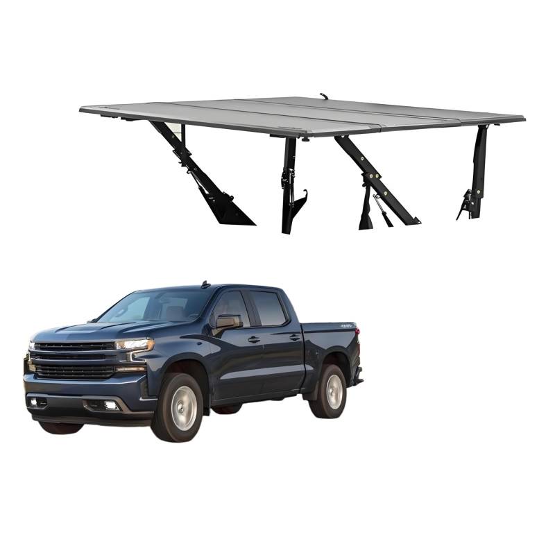 OZTSR Harte, faltbare Ladeflächenabdeckung, kompatibel mit Chevrolet Silverado Extra Short Bed 5'8" 2007-2013, 4-in-1-Multifunktions-Ladeflächenabdeckungen for LKWs, leichtes Aluminium und Manganstahl von OZTSR