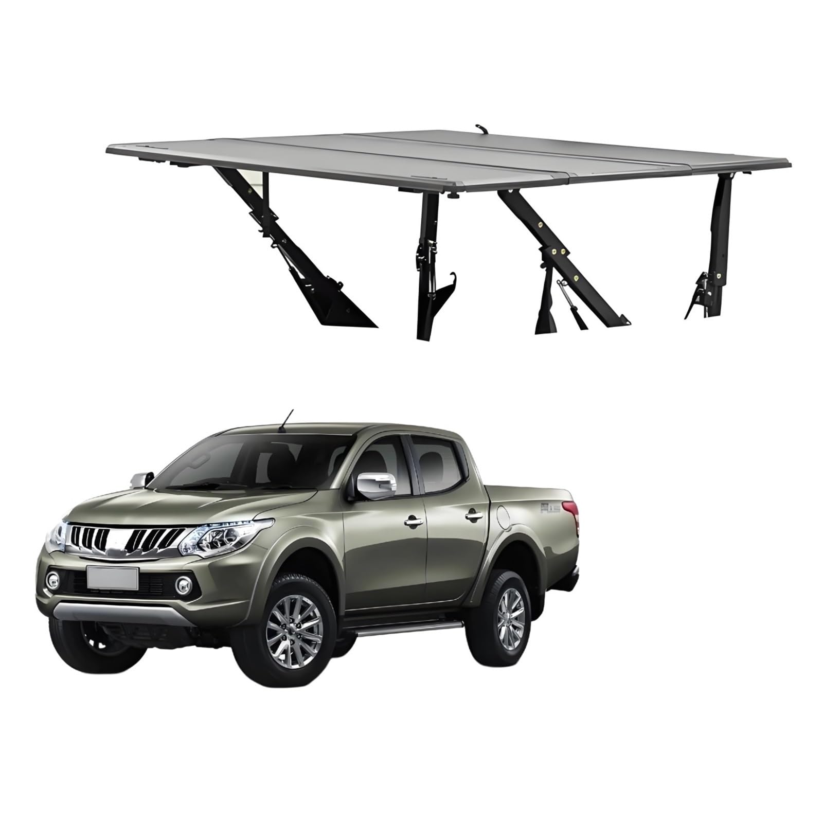 OZTSR Harte, faltbare Ladeflächenabdeckung, kompatibel mit Mitsubishi Triton L200 Double Cab 1,325 m Bett 2015–2025, 4-in-1-Multifunktions-Ladeflächenabdeckungen for LKW, leichtes Aluminium und Mangan von OZTSR