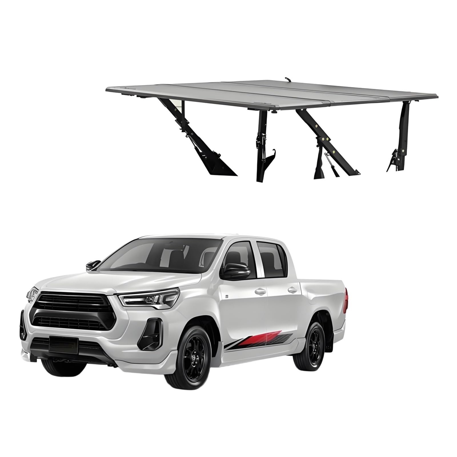 OZTSR Harte, faltbare Ladeflächenabdeckung, kompatibel mit Toyota Hilux Revo Double Cab Bed 1,52 m 2015–2025, 4-in-1-Multifunktions-Ladeflächenabdeckungen for LKW, leichtes Aluminium und Manganstahl(T von OZTSR