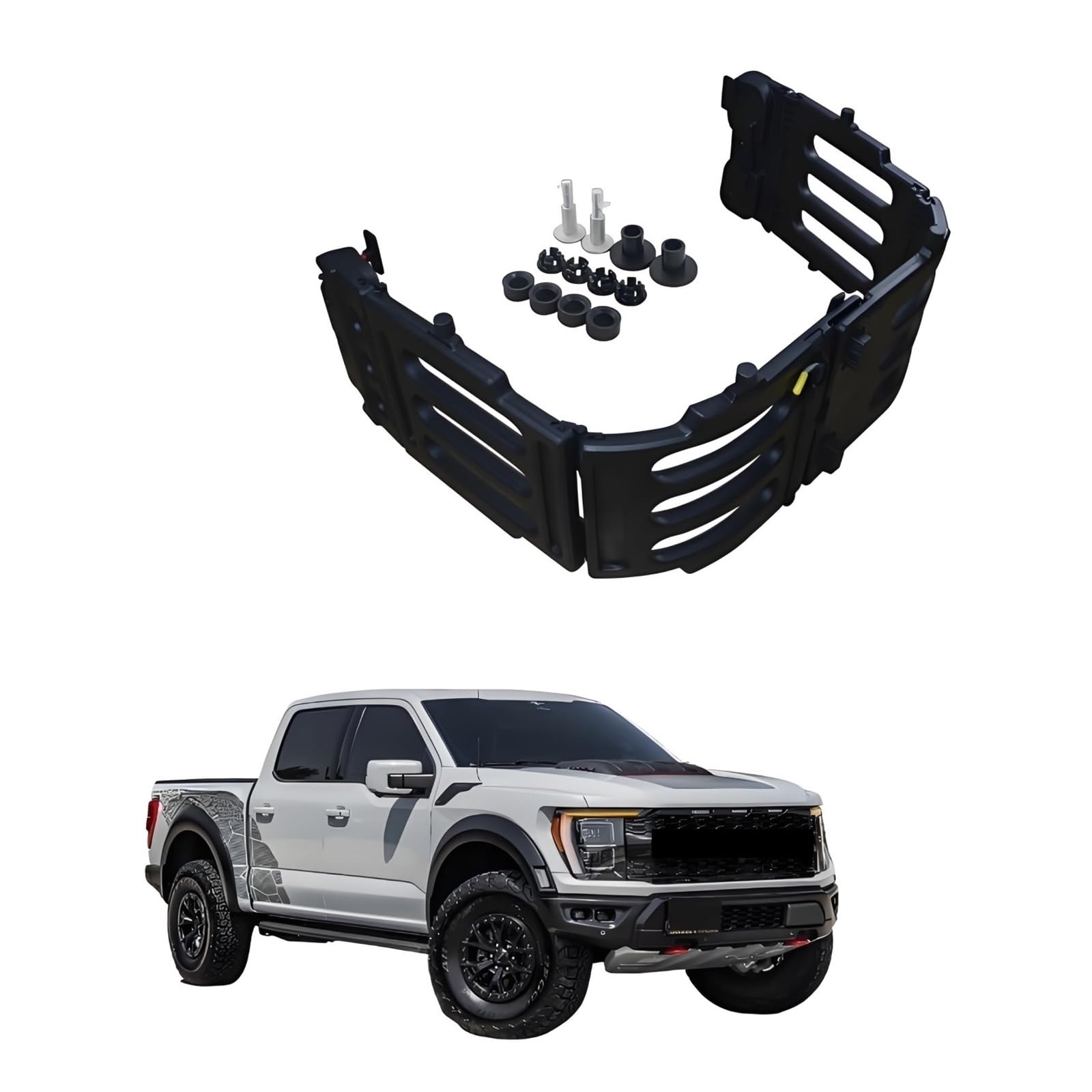 OZTSR Ladeflächenverlängerung kompatibel mit Ford F150 Raptor R, robuster Ladeflächen-Organizer mit 4 Paneelen und QuickLock-Halterungen, um 180° drehbare Heckklappenverlängerung for Pickup-Trucks, Be von OZTSR