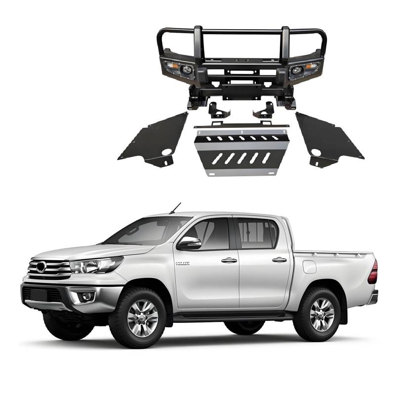 OZTSR Robuster 4x4 Offroad-Bullbar-Frontstoßfängerersatz, kompatibel mit Toyota Hilux 2005-2011, Hochleistungs-Ranch-Stoßfänger aus Stahl mit Handwinde und Stoßfänger Delantero, konzipiert for ultimat von OZTSR