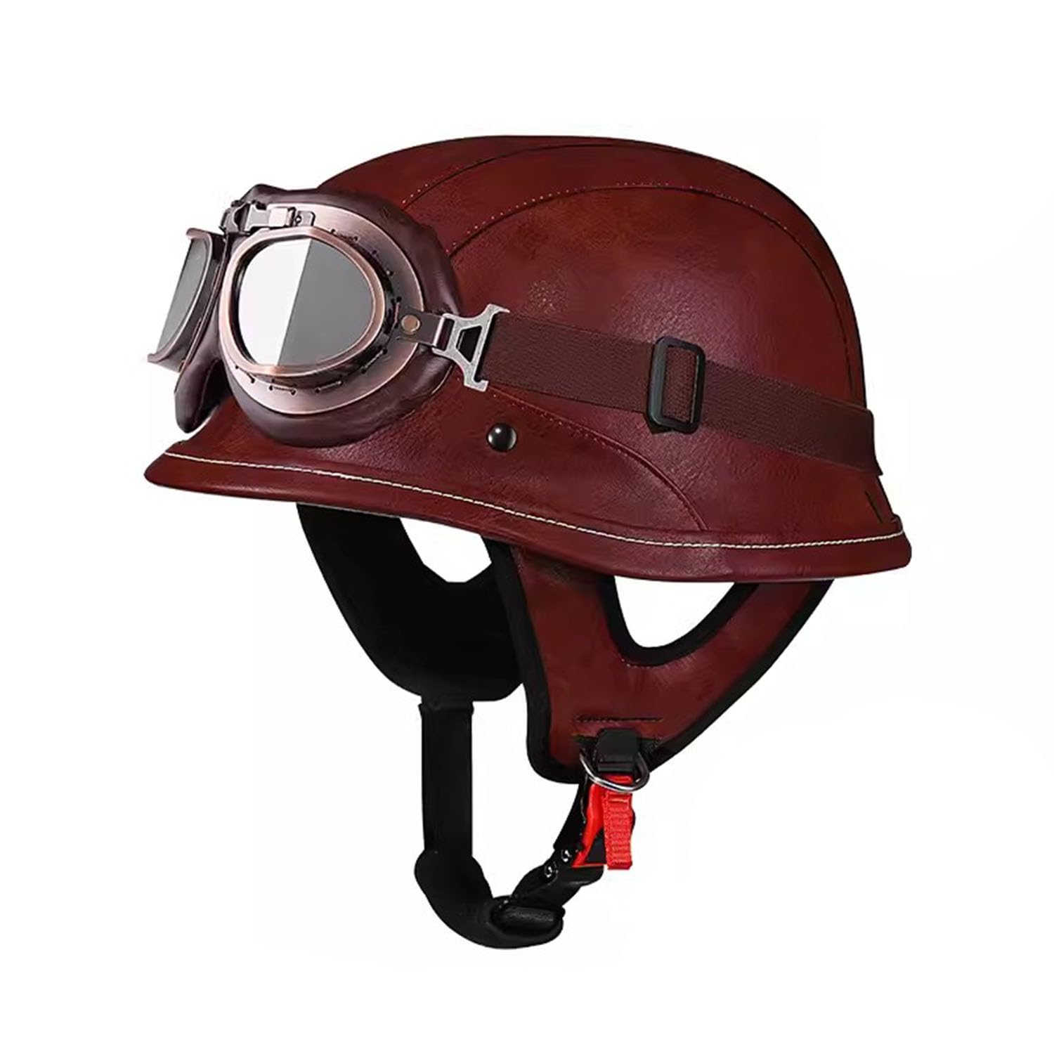 Deutscher Stil Motorradhelm, Open Face Motorrad Helme DOT/ECE-Zulassung, PU Leder Motorrad Halbhelme Herren Damen, Motorrad Offener Helm Mit Schutzbrille ,XL=(61-62cm),AA von OZXDKJ