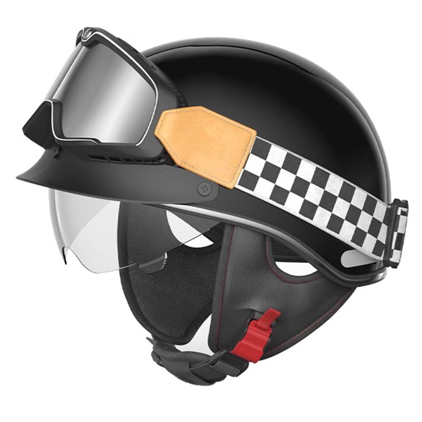 Motorradhelm Herren Damen, Open Face Motorrad Helme, Retro Motorrad Offener Helme, Motorrad Mit Schutzbrille Halbhelme, DOT/ECE-Zulassung Helme Für Cruiser Chopper Brain Cap Helme ,CC von OZXDKJ