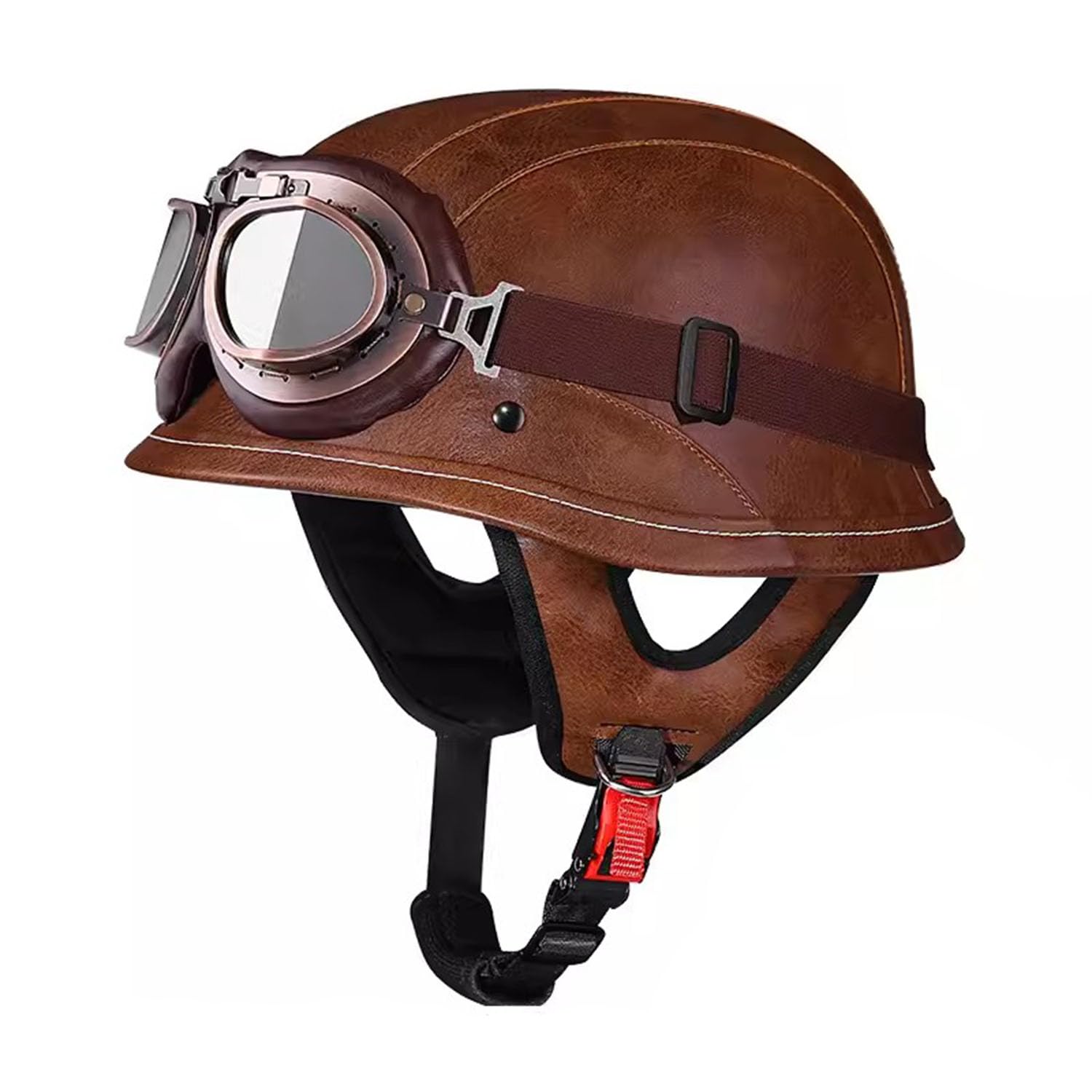 Open Face Motorrad Helme DOT/ECE-Zulassung, PU Leder Deutscher Stil Motorradhelm, Motorrad Halbhelme Herren Damen, Motorrad Offener Helm Mit Schutzbrille ,M=(57-58cm),BB von OZXDKJ