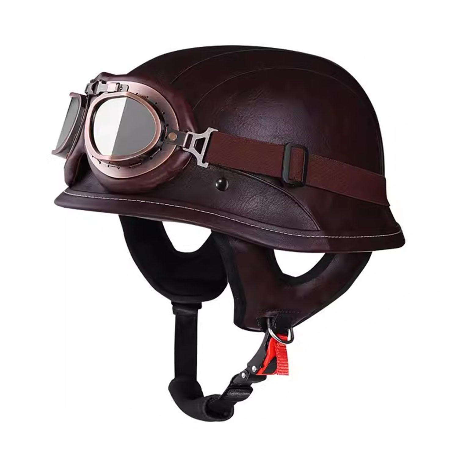 PU Leder Motorrad Halbhelme Herren Damen, Motorrad Offener Helm Mit Schutzbrille, Deutscher Stil Motorradhelm, Open Face Motorrad Helme DOT/ECE-Zulassung ,M=(57-58cm),FF von OZXDKJ