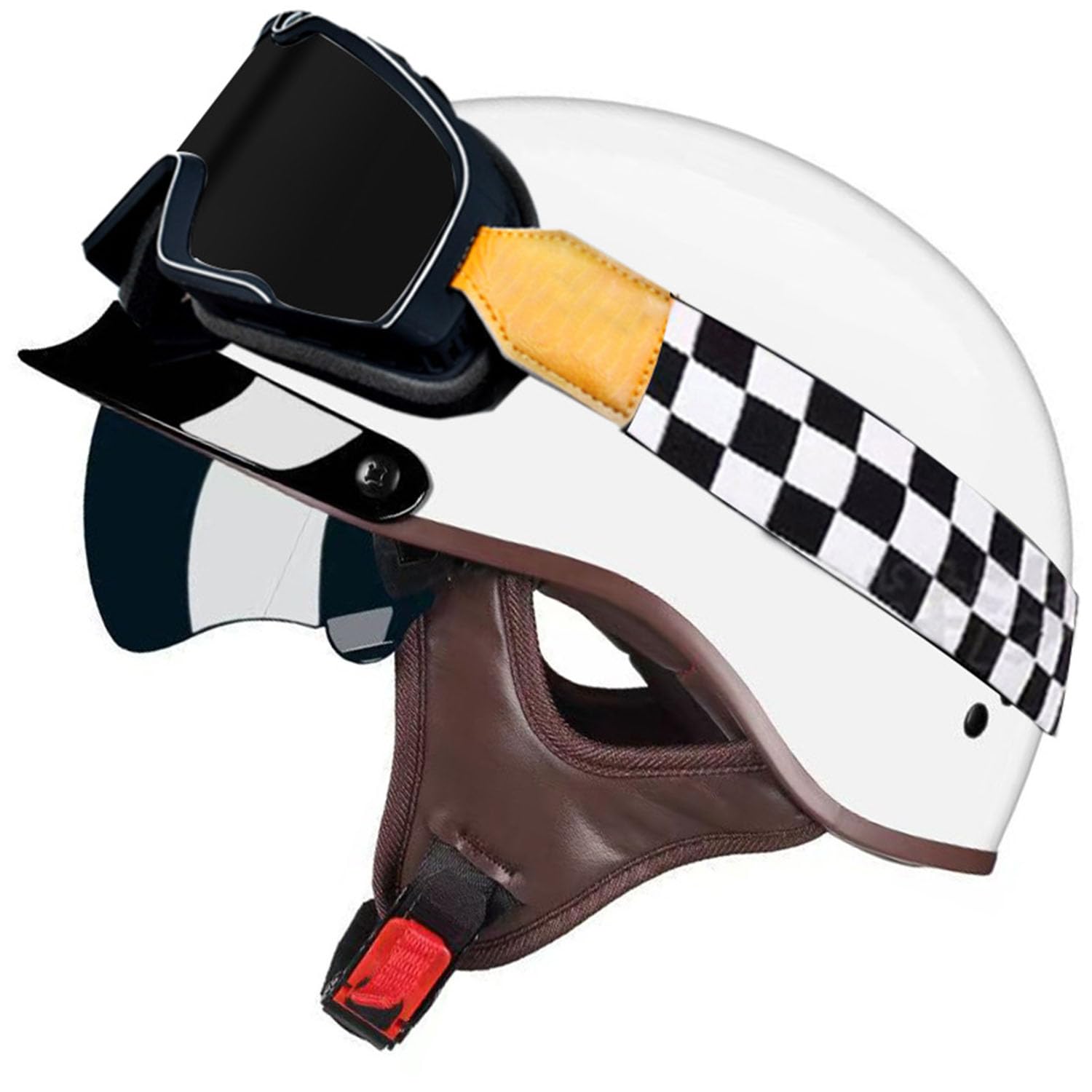 Tragbarer Offener Motorrad Helm Mit Schutzbrille, Herren Damen Brain Cap Motorrad Helme, DOT/ECE-Zulassung Motorrad Halbhelme, Motorrad Jethelme, Für Scooter Moped ,L=(59-60cm),DD von OZXDKJ