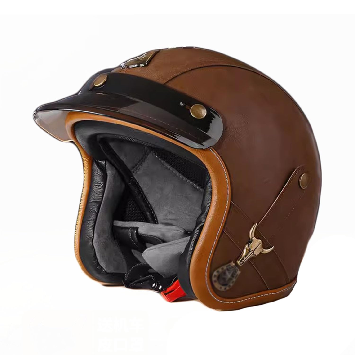 Vintage Motorradhelm Offener Helm, Retro Open Face Motorrad Helme DOT/ECE-Zulassung, PU Leder Motorrad Lokomotive Helme Herren Damen, ATV UTV Helme ,L=(59-60cm),AA von OZXDKJ