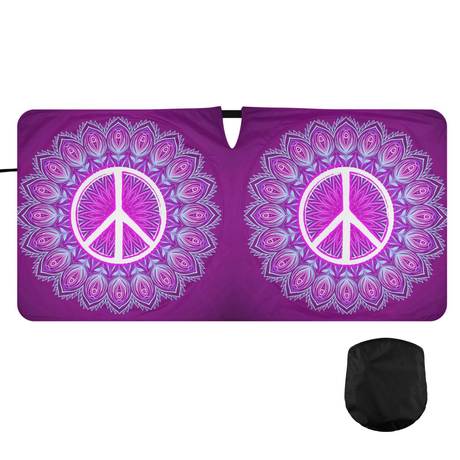 Oarencol Peace Mandala Blume Auto Windschutzscheibe Sonnenschutz Boho Lila Faltbarer Sonnenschutz Frontscheibe Visier Schutz blockiert UV-Strahlen Hitze hält Fahrzeug kühl (149,9 x 76,2 cm) von Oarencol