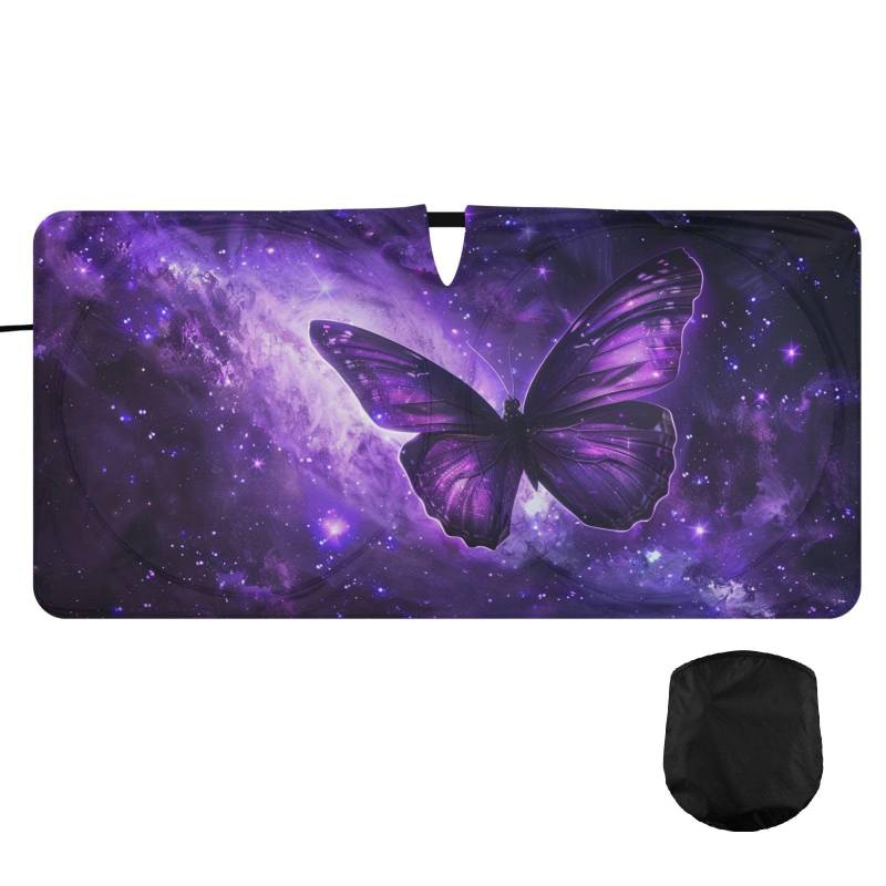 Oarencol Windshield Sun Shade Butterfly Purple Galaxy Car Sunshade für Auto Truck SUV, Sun Shield That Keeps Ihr Fahrzeug Cool, faltbar, Aufbewahrungstasche 62 x 32 Zoll von Oarencol