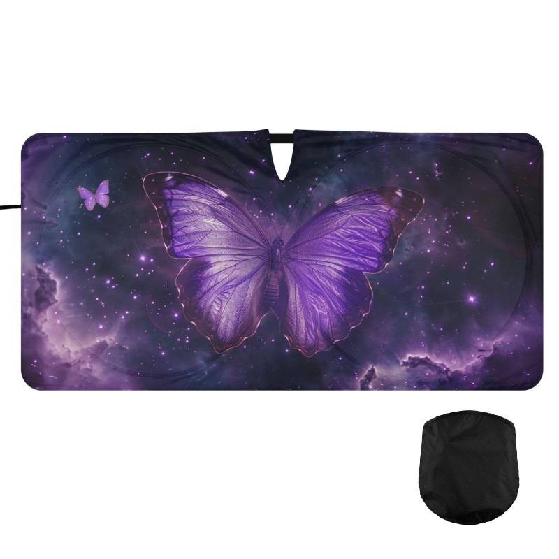 Oarencol Windshield Sun Shade Butterfly Purple Galaxy Star Car Sunshade für Auto Truck SUV, Sun Shield That Keeps Ihr Fahrzeug Cool, faltbar, Aufbewahrungstasche 62 x 32 Zoll von Oarencol