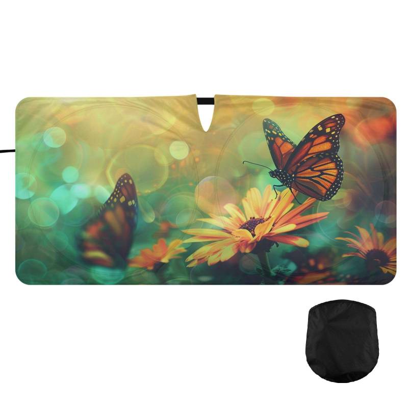 Oarencol Windshield Sun Shade Butterflys Sunflowers Car Sunshade for Auto Truck SUV, Sun Shield That Keeps Your Vehicle Cool, Foldable, Storage Bag 62 x 32 Zoll von Oarencol