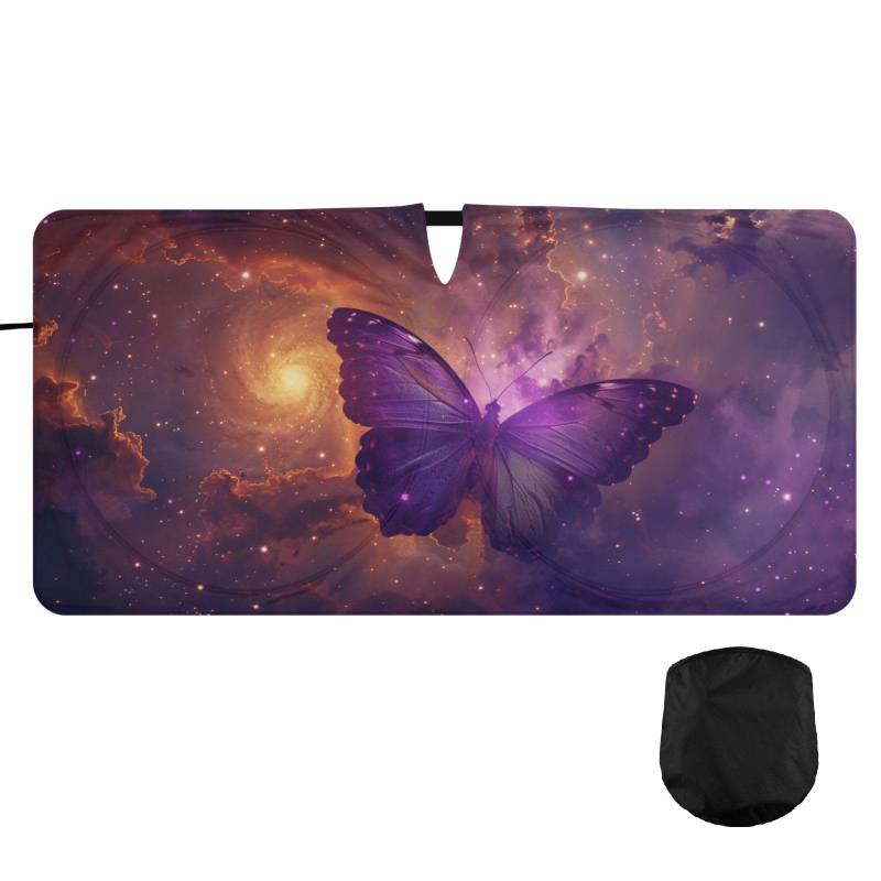 Oarencol Windshield Sun Shade Purple Butterfly Galaxy Car Sunshade für Auto Truck SUV, Sun Shield That Keeps Ihr Fahrzeug Cool, faltbar, Aufbewahrungstasche 62 x 32 Zoll von Oarencol