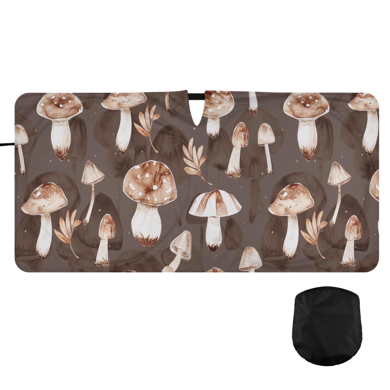 Oarencol Windshield Sun Shade Watercolor Mushrooms Retro Car Sunshade for Auto Truck SUV, Sun Shield That Keeps Your Vehicle Cool, Foldable, Storage Bag 62 x 32 Zoll von Oarencol