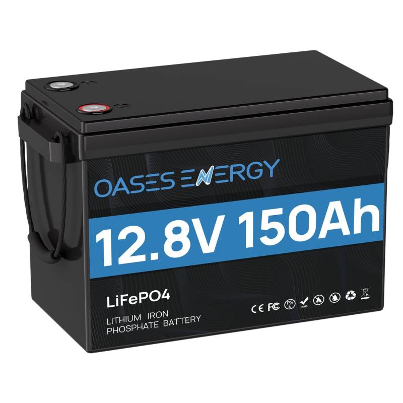 Oasesenergy LiFePO4 12V 150Ah Lithium Batterie mit 100A BMS und 4000~15000 Zyklen, 10 Jahre Lebensdauer, 1920Wh 12V LiFePO4 Akku für Wohnmobil, Solarpanel Kit, Backup-Strom, Camping, Boote von Oasesenergy