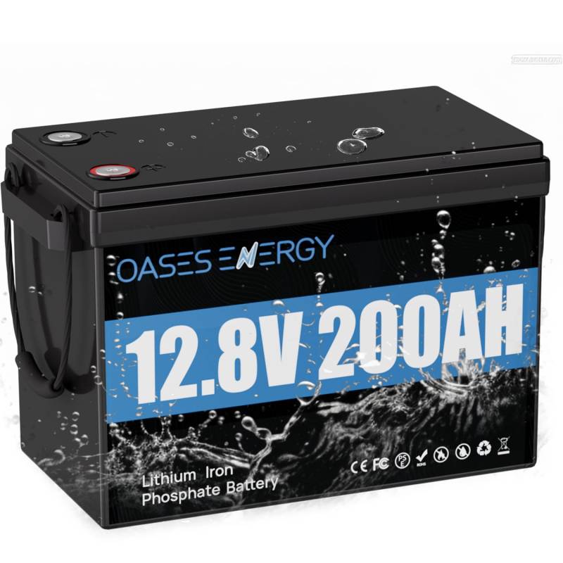 Oasesenergy LiFePO4 200Ah 12V Wiederaufladbare Lithium-Batterie Integrierte 100A BMS, Verbesserte Mini-Größe, 4000-15000 Zyklen 2560Wh Nutzbare Energie für HeimSolaranlage,Wohnmobil, Camping, Boote von Oasesenergy