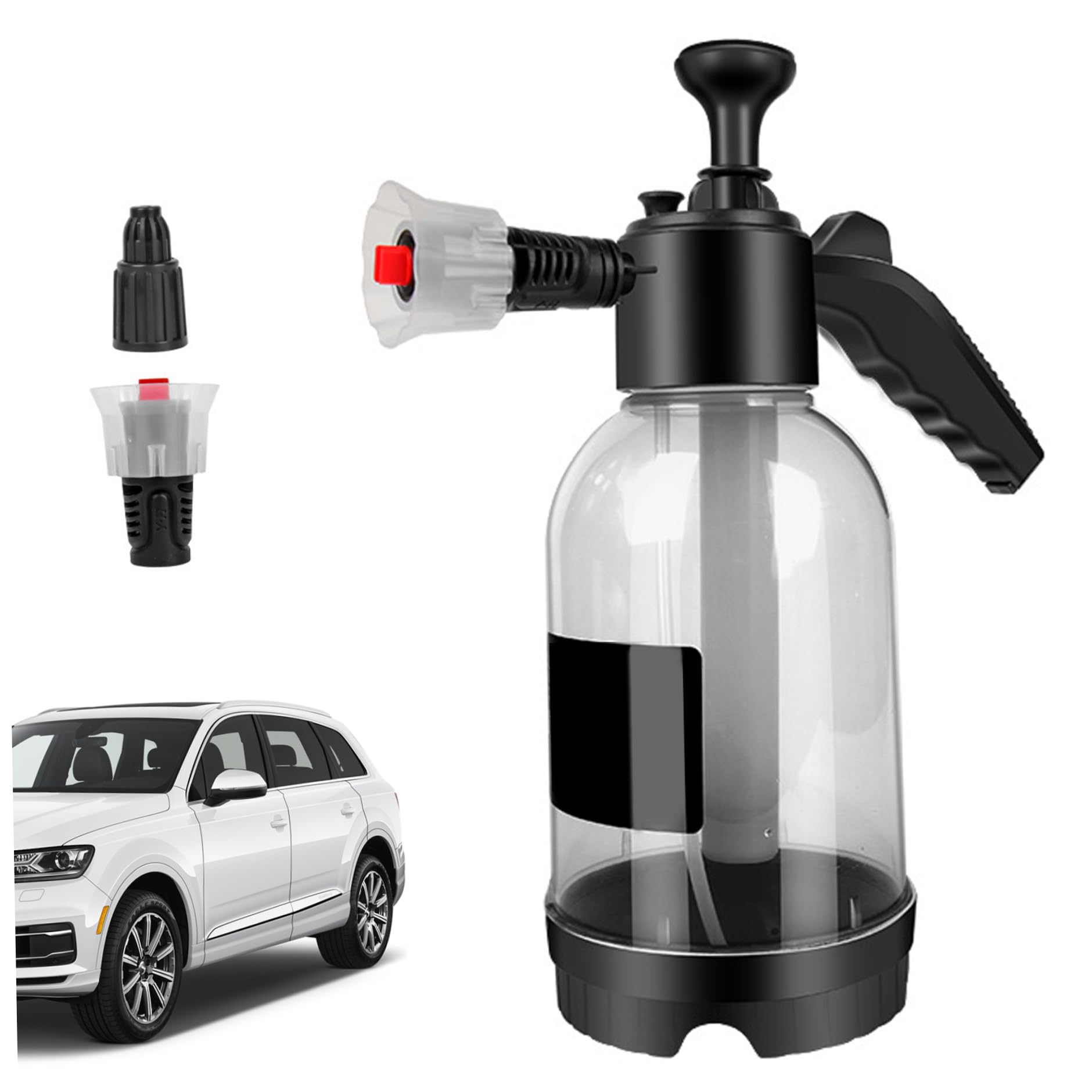 Autoschaum-Sprühgerät, 2L-Schnellscheibenschaumflasche, korrosionsresistente Schneeschaumsprühgerät, Drucksprühflaschen zum Reinigen, Gartenarbeit, Waschen des Autos (transparent) von Obelunrp