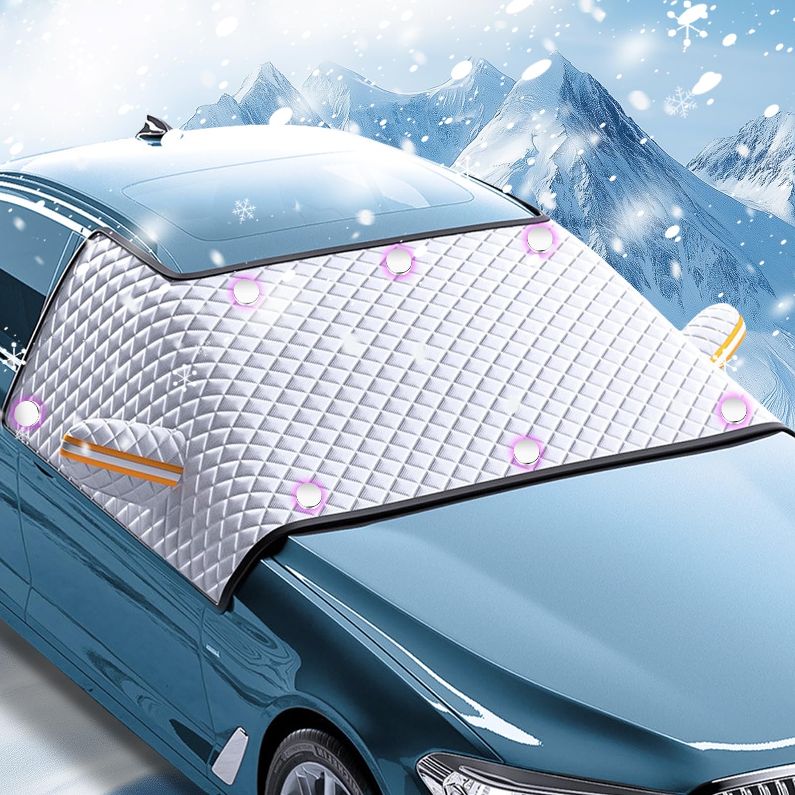 Occzin Frontscheibenabdeckung Winter, Windschutzscheibenabdeckung mit 8 Eingebauten Magneten, Große Halbgarage für Auto Winter, Schneesicher, Winddicht, Kratzfest, für die Meisten Autos, 280 * 175 cm von Occzin