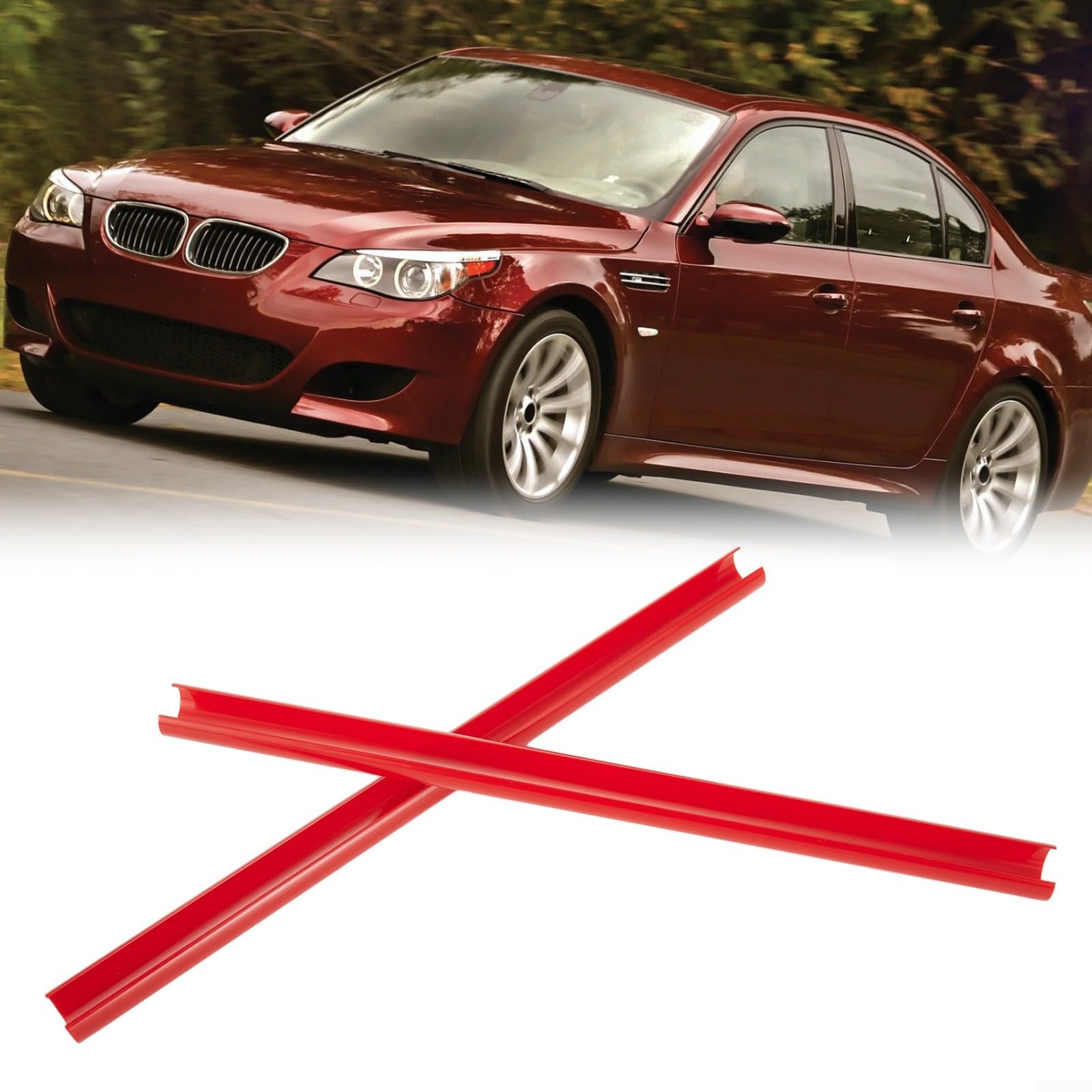Kühlergrill-Einsatz, Streifen, Kühlergrill-Zierleisten, kompatibel mit BMW E60, E65, E66, Rot, 36 cm, 2 Stück von Oceanlend