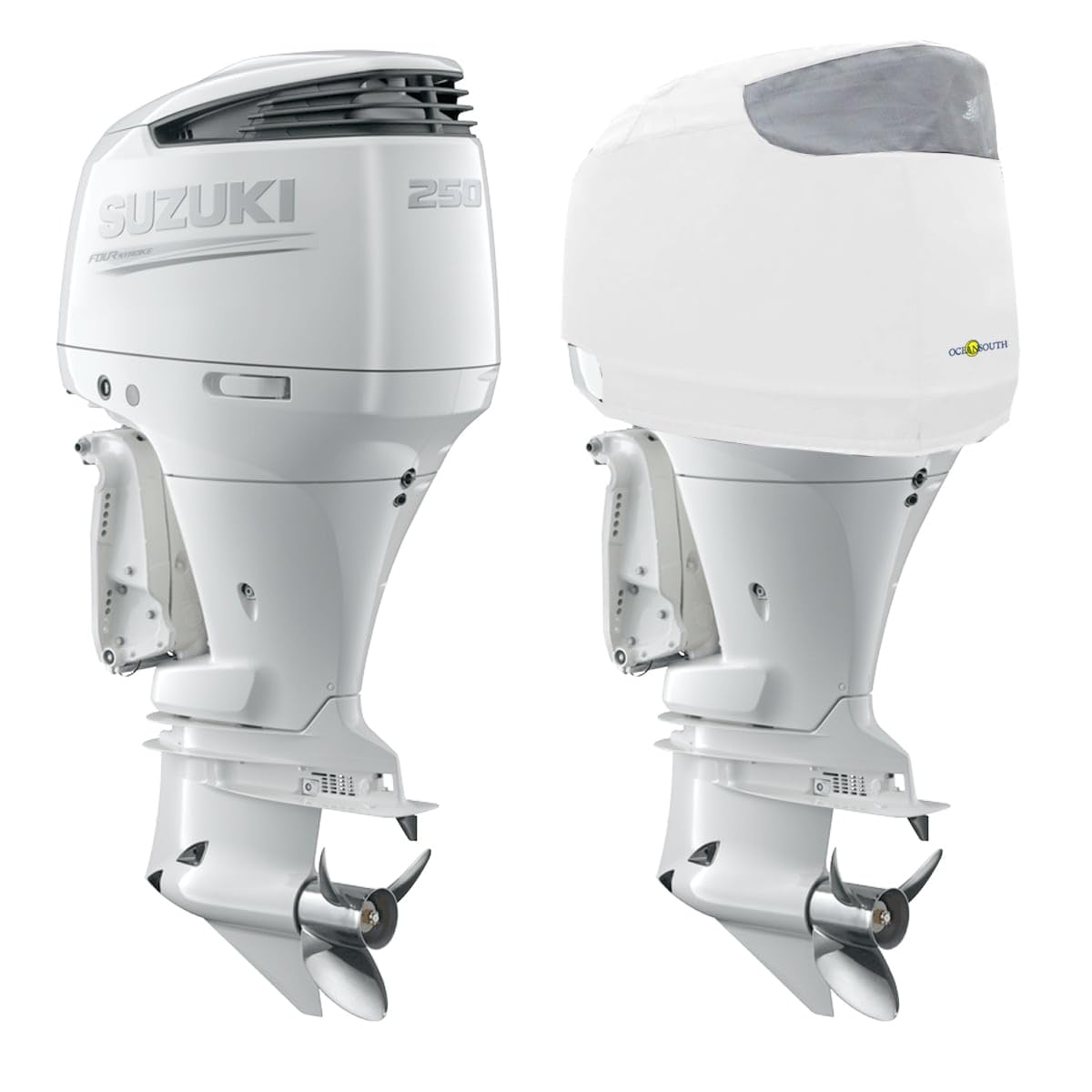 Oceansouth Passgenaue belüftete Abdeckungen für Suzuki Außenbordmotor (weiß, DF200-DF250 V6 3,6L (von 2003 bis 2024)) von Oceansouth
