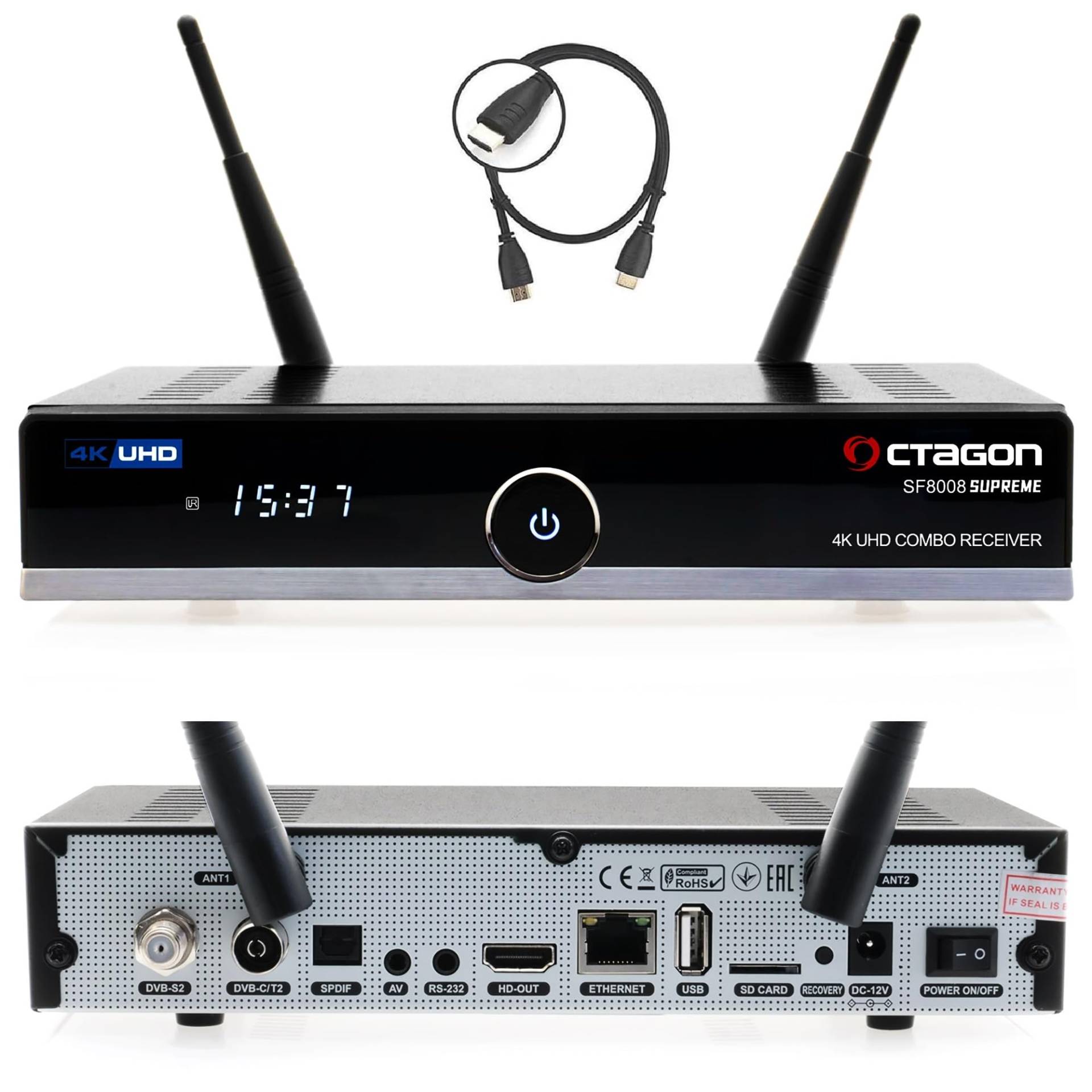 Octagon SF8008 UHD 4K Supreme Combo Receiver, Sat- Kabel- & DVB-T2 Receiver, E2 Linux & Define OS, mit PVR Aufnahmefunktion, M.2 M Key, Gigabit LAN, Bluetooth, Kartenleser, Sat to IP, WiFi WLAN von Octagon