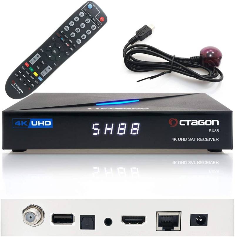 Octagon SX88 4K Linux Sat Receiver mit PVR Aufnahmefunktion, UHD Smart TV Box, Sat to IP, Unicable, Mediathek, YouTube, Radio, HDR HLG Multistream Blindscan, schwarz von Octagon