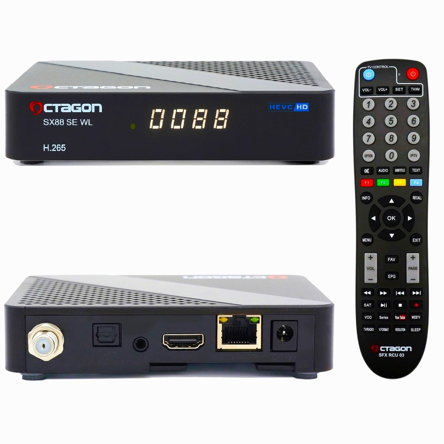 Octagon SX88 SE V2 WL HD S2+ IP Linux Sat Receiver mit PVR Aufnahmefunktion, HDTV DVB-S2 Satelliten TV Box, LAN & WLAN/WiFi, Unicable, Mediathek, YouTube, Internet Radio, Blindscan, Kartenleser von Octagon