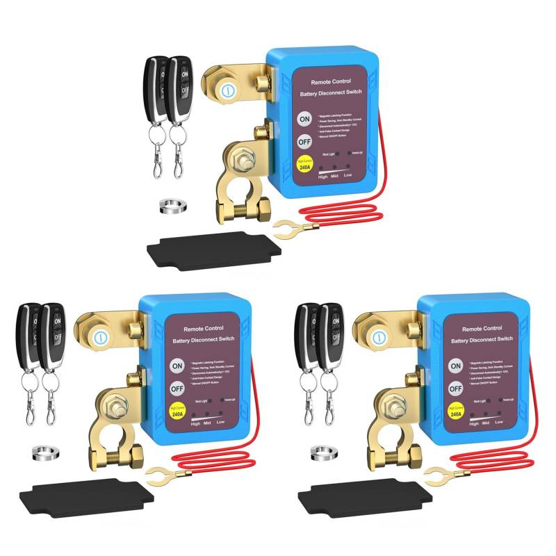 Ohewiiuk 3X 12V 240A Fernbatterie-Trennschalter, Automatischer Ausschalter für Auto, Boot, Fernbedienungsschalter von Ohewiiuk