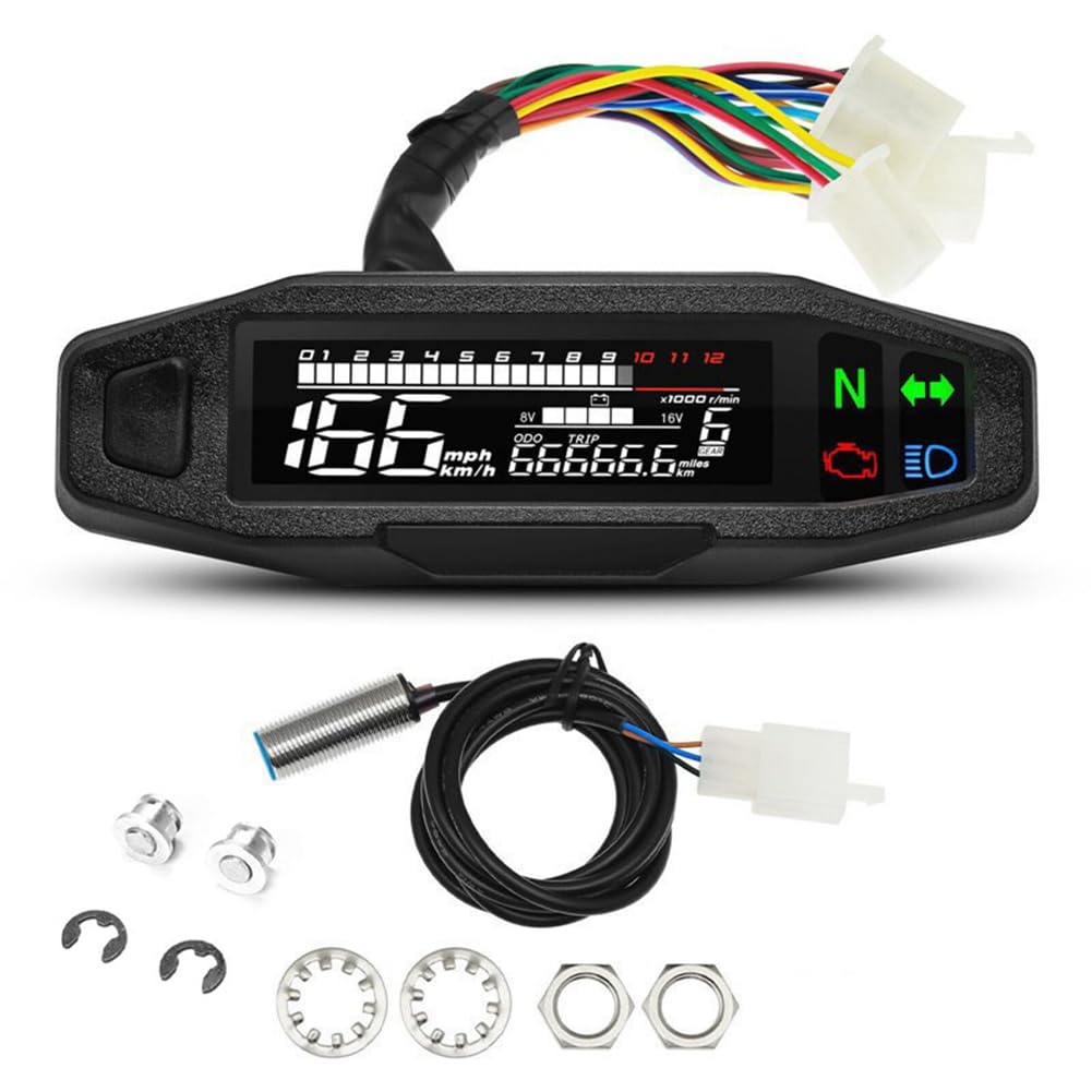 Ohewiiuk Motorrad-Tachometer, Ölstandsanzeige, Drehzahlmesser, Universelle Digitale Messgeräte, Kombiinstrument, Blinkerleuchte von Ohewiiuk