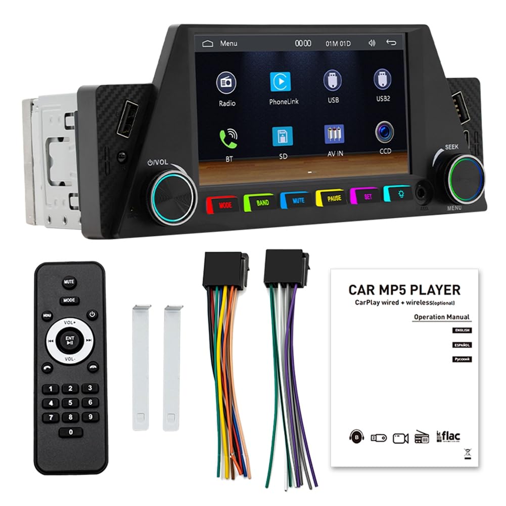 Ohulelks Auto 1DIN 4,7 Bluetooth Tragbarer Bildschirm GPS Navigation Display Wireless Carplay Android Auto MP5 Player von Ohulelks