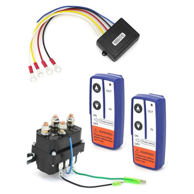 Okeeyseda Funkfernbedienung Winde-Set 12V, 250A, Kunststoff+Metall-Solenoidrelais-Kontaktor+ 2 Stück Kabellose Winde-Fernbedienung von Okeeyseda