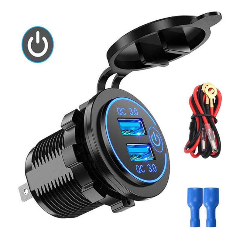 Okeeyseda QC3.0 Schnellladebuchse AutoladegeräT Dual USB 12V-24V-ZigarettenanzüNder mit Swith Touch Schalter für Aufladen des Telefons von Okeeyseda