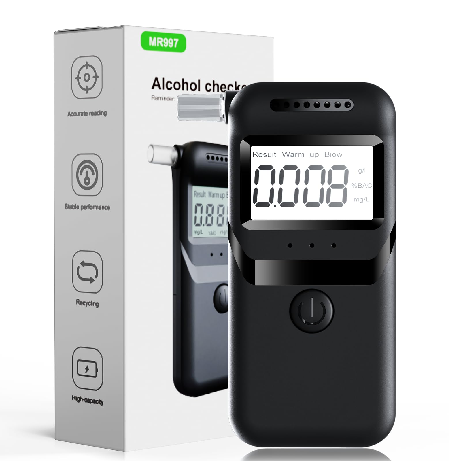 Olubfdh Tragbarer Alkoholtester, zertifiziert, Alkoholtest mit digitalem LCD-Display, Genauigkeit der Grade, tragbarer Alkoholtester für den privaten und professionellen Gebrauch von Olubfdh