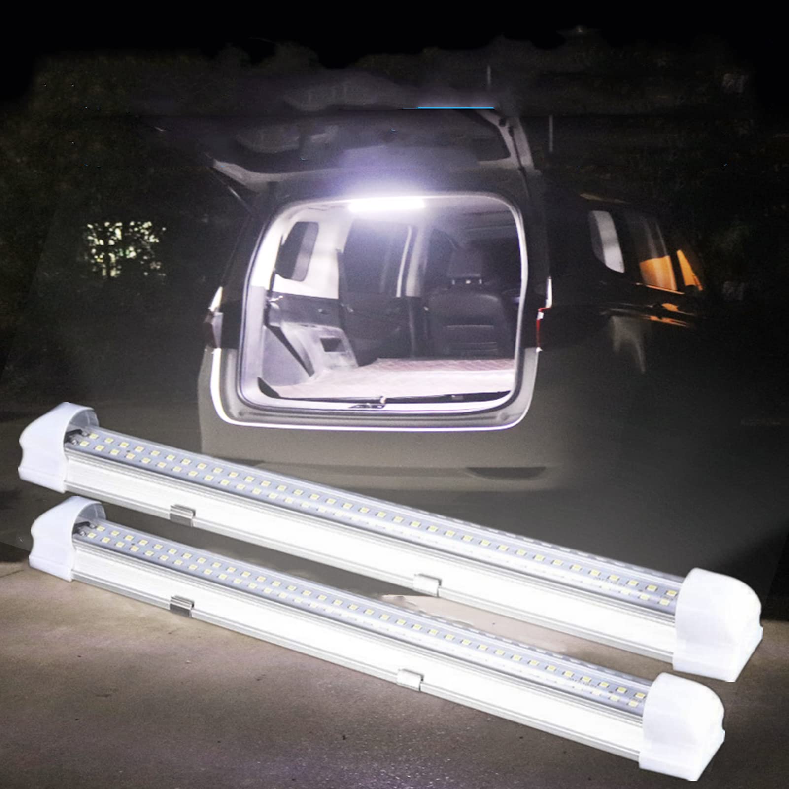 Omprar 2 Stück Schrankleuchte DC 12-24V Auto Innenbeleuchtung 6000K Weiß Leuchtet Leiste 72 LED Schrank Licht für Kabinett Auto LKW Fahrzeug Kleiderschrank Kleiderschrank 34CM led auto lampe von Omprar