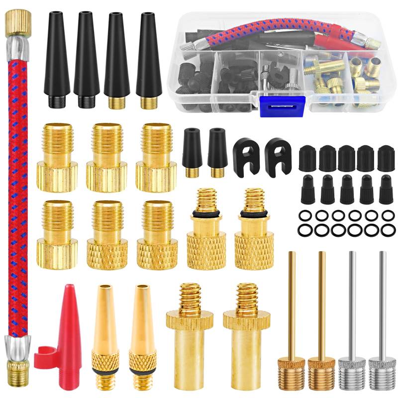 Omsscun 48 Stück Fahrradventil Adapter Set, Französisches Ventil Adapter, Luftpumpe Adapter, Fahrrad Ventile Adapter, Ventiladapter Französisches Ventil für Luftpumpe & Kompressor & Fahrradpumpe von Omsscun