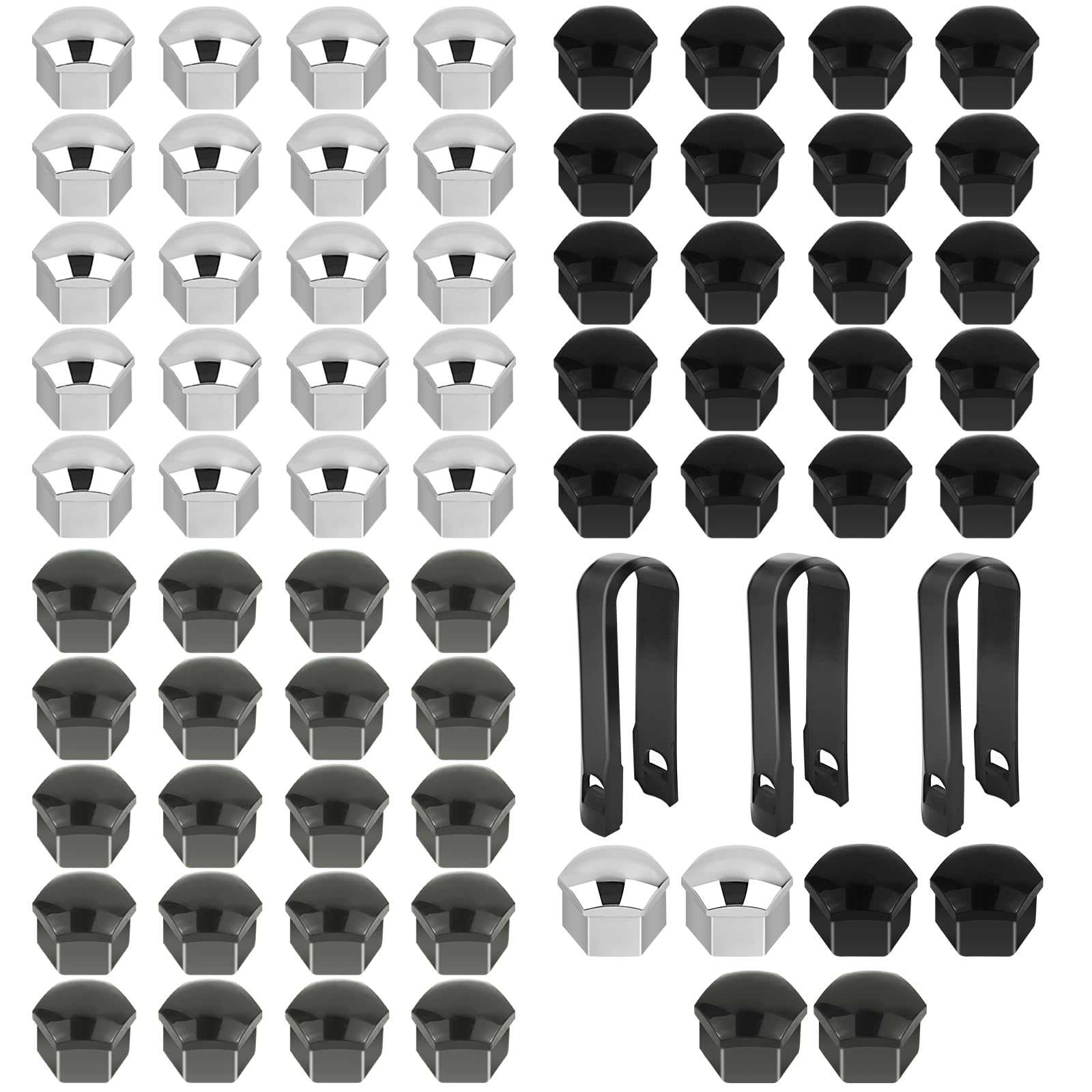 Omsscun 64 Stück Radmutternkappen 17 mm, Radmutterkappen 17mm, Radmuttern Kappen, Radschraubenkappen sechseckige Reifenmutternabdeckungen mit Entfernungswerkzeugsatz für Autos von Omsscun