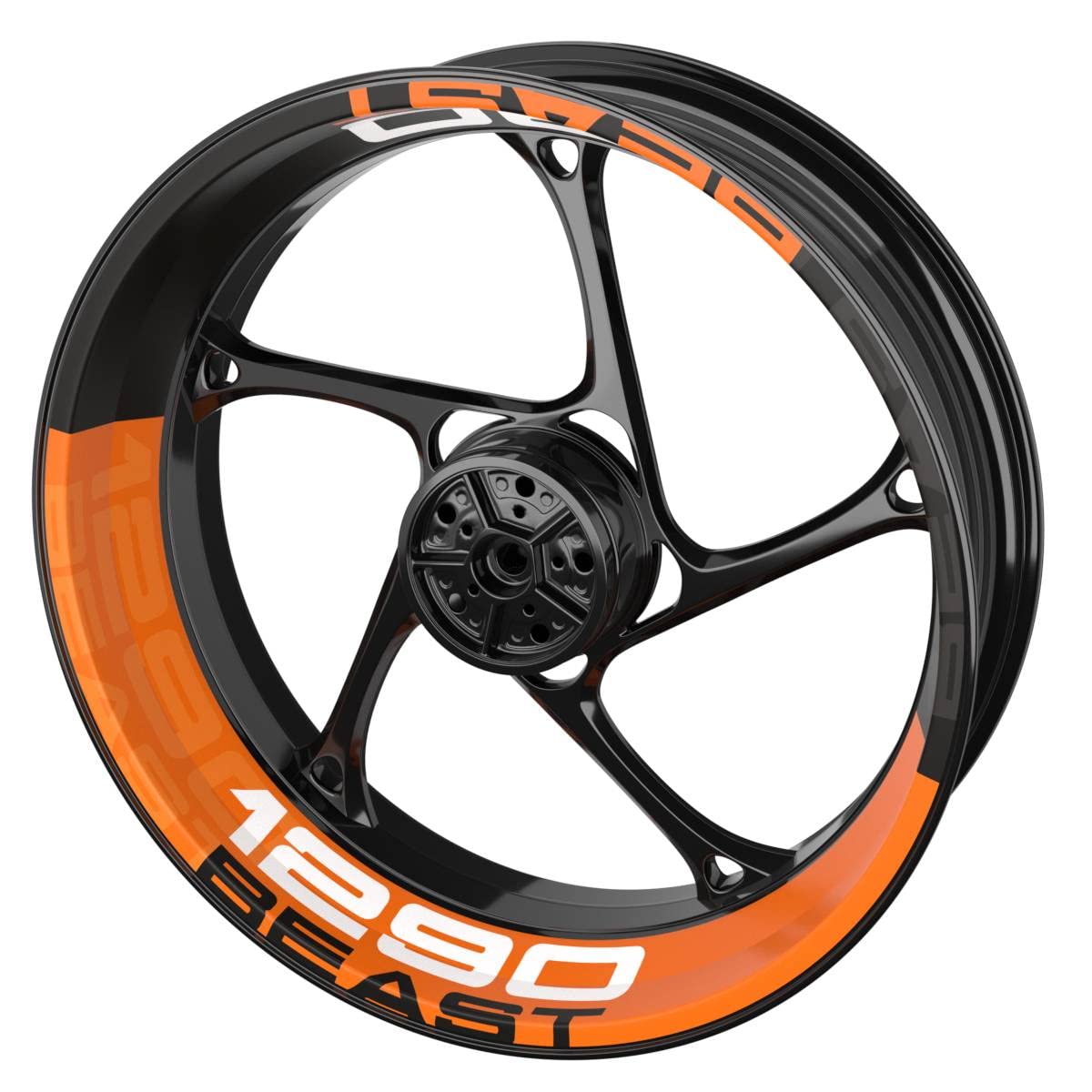 One-Wheel, 1290 Beast, Felgenaufkleber Premium, Passend Für KTM 1290 Duke, Motiv: Halb Halb V2 schwarz, Wheelsticker Motorrad, Felgenrandaufkleber GP, Orange von One-Wheel