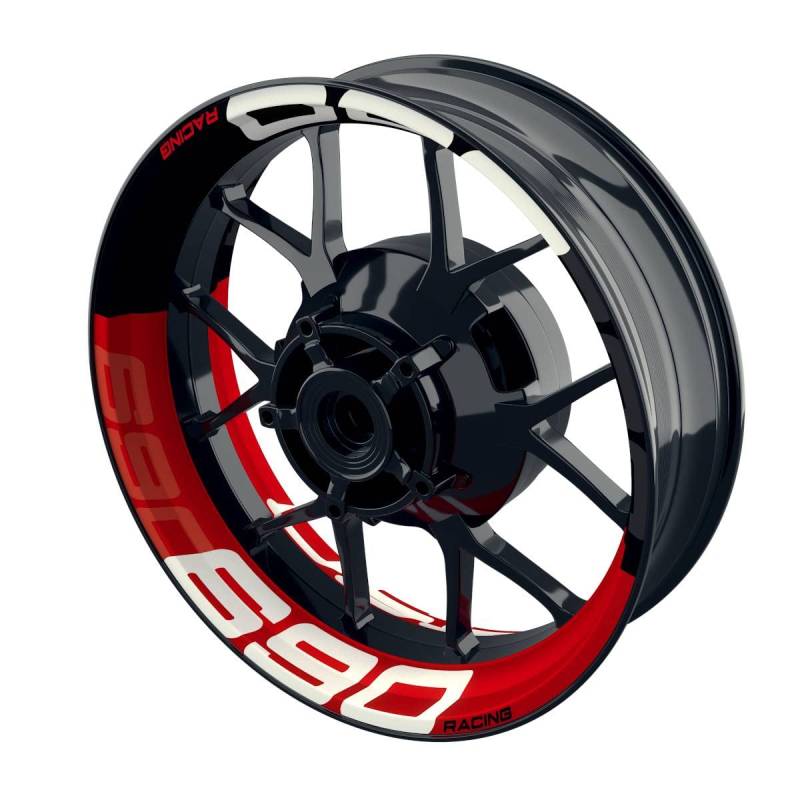 One-Wheel, 690 Racing, Felgenaufkleber Premium, Passend Für KTM 690 Duke, Motiv: Halb Halb V2, Wheelsticker Motorrad, Felgenrandaufkleber GP, Rot von One-Wheel