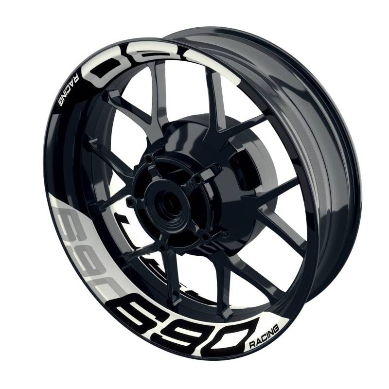 One-Wheel, 690 Racing, Felgenaufkleber Premium Geteilt, Passend Für KTM 690 Duke, Motiv: Halb Halb V2, Wheelsticker Motorrad, Felgenrandaufkleber GP, Weiss von One-Wheel