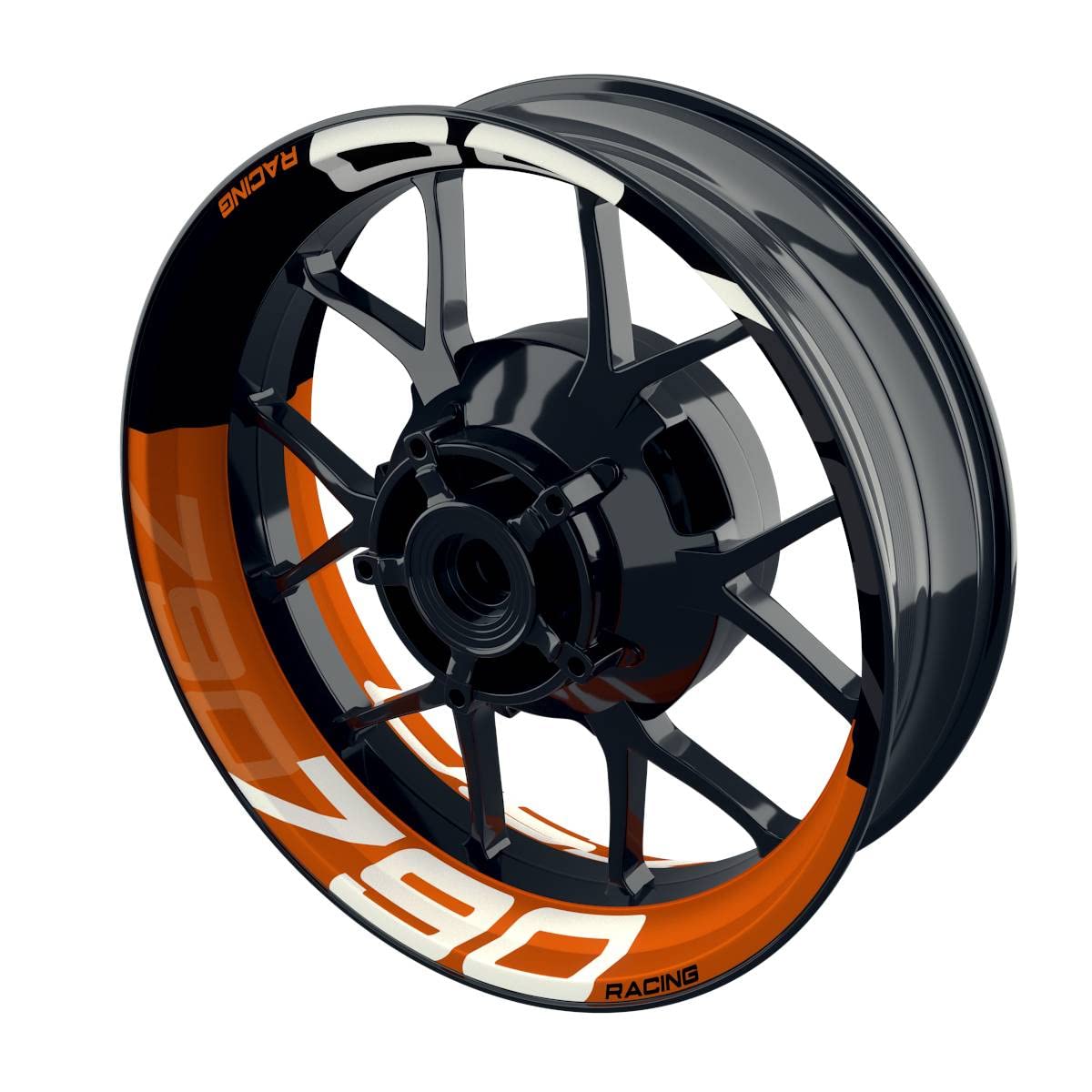 One-Wheel, 790 Racing, Felgenaufkleber Premium, Passend Für KTM 790 Duke, Motiv: Halb Halb V2, Wheelsticker Motorrad, Felgenrandaufkleber GP, Orange von One-Wheel