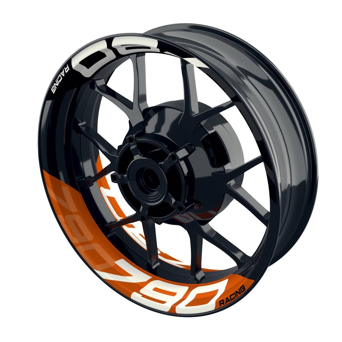 One-Wheel, 790 Racing, Felgenaufkleber Premium Geteilt, Passend Für KTM 790 Duke, Motiv: Halb Halb V2, Wheelsticker Motorrad, Felgenrandaufkleber GP, Orange von One-Wheel